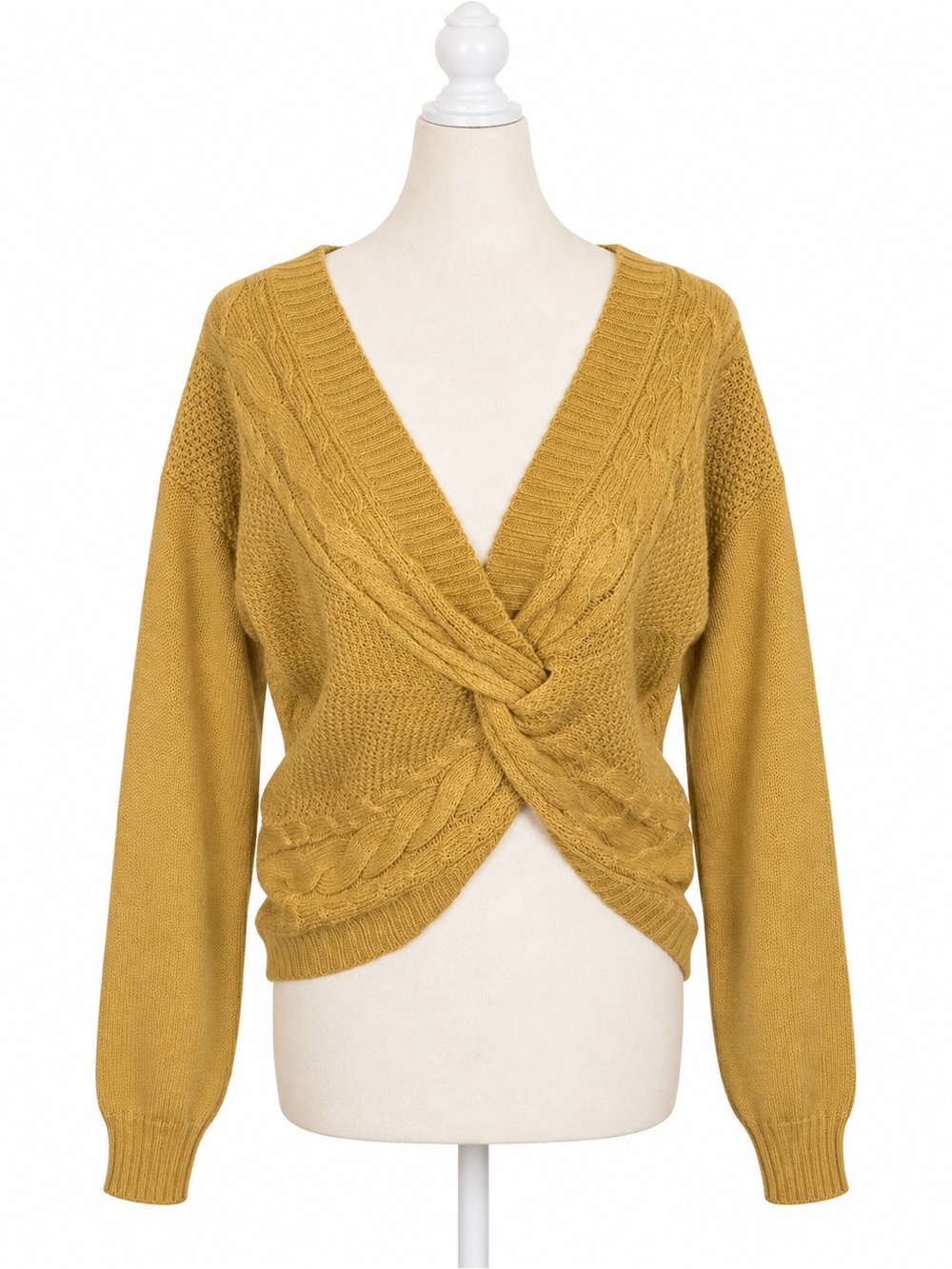 A’Milano Women’s Cable Knit Twist Front Sweater Beige Long Sleeve V-Neck Size L